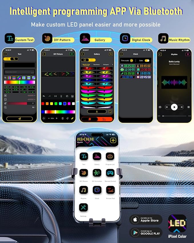 LED Devil Eye Lights for Windshield 23"x5"[2PCs], Dual Screen Sync with APP & Remote Control, Windshield Eyes Animated, 5V-USB Powered, Programmable Evil Eyes for Car Truck RV Front Window