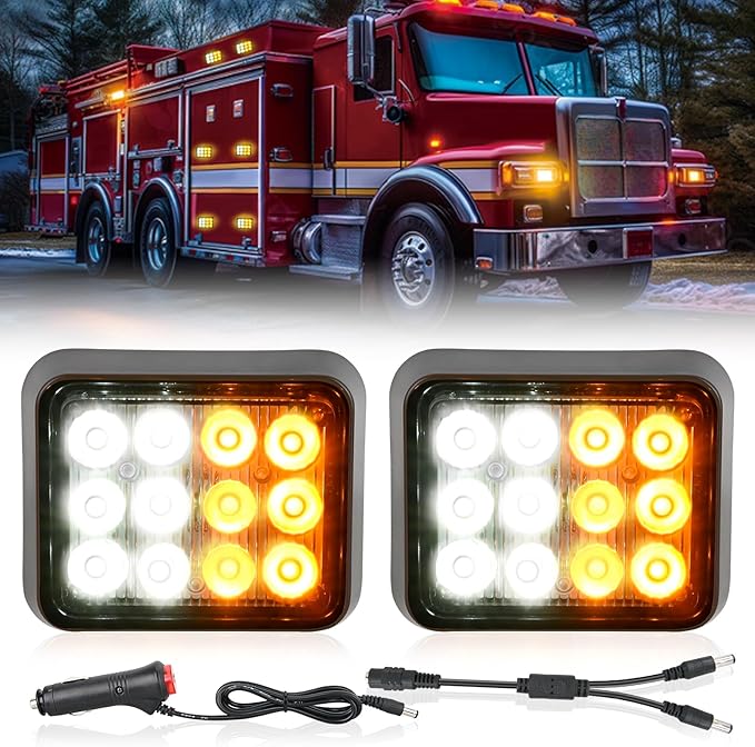 Nilight 12LED Magnetic Wireless Trailer Lights 2PCS Rechargeable Portable Hazard Beacon Warning Light Amber and White Emergency Strobe Light for Trucks Trailers Vehicles Cars Bus Surface Mount