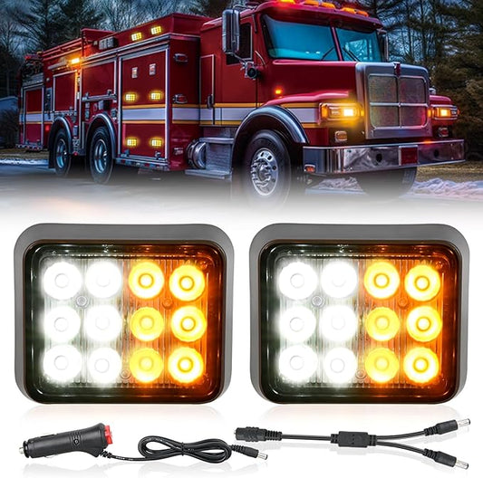Nilight 12LED Magnetic Wireless Trailer Lights 2PCS Rechargeable Portable Hazard Beacon Warning Light Amber and White Emergency Strobe Light for Trucks Trailers Vehicles Cars Bus Surface Mount