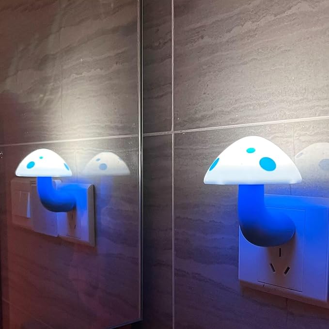 Cute Mushroom Lamp 2 PCS Set Blue Bedside Sensor Night Light Control Plug-in Led Light for Bedroom Sleep Night Light Atmosphere Light（Blue）