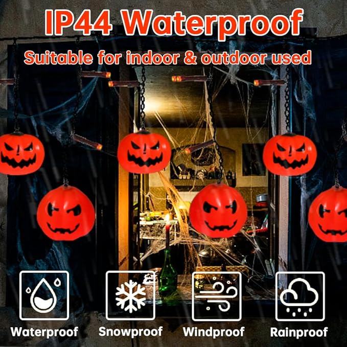 6FT 25LED Halloween Pumpkin Icicle Light, Decorative String Light with 10 Pumpkins, 8 Lighting Modes, Battery Operated, Indoor Outdoor Holiday