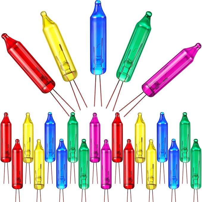 Mudder 500 Pcs Christmas Tree Replacement Light Bulbs 2.5v Christmas Light Bulbs Incandescent Xmas Decorative Replacement String Lights Outdoor Indoor(Red Yellow Blue Green Purple)