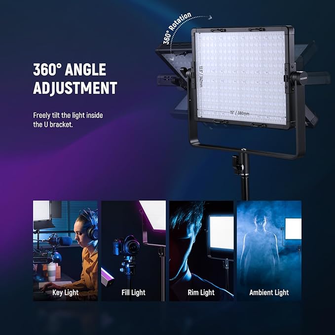 NEEWER 2 Pack PL60C RGB LED Panel Video Light Kit with 6.6ft/2m Spring Cushioned Tripod Stands/Bag, APP/2.4G/DMX Control, 60W 2500-10000K Pro Photography Studio Recording Streaming Key Lighting