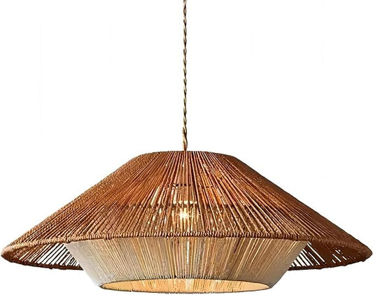 LIGHTLAND 19.7 Inch Bohemian Rattan Pendant Light, Twine Woven Chandelier, Wabi-sabi Style Handwoven Chandelier for Dining Room, Kitchen Island, Living Room