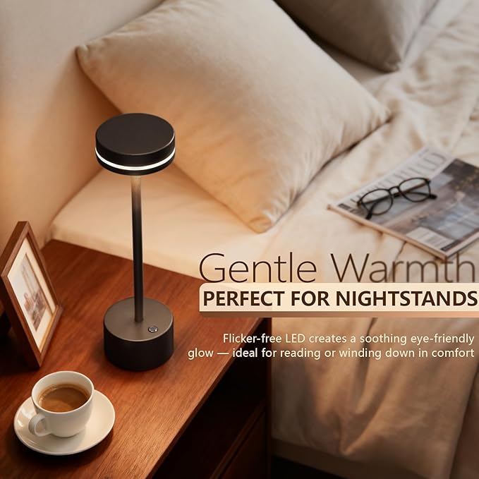 2 Pack Cordless Table Lamp Rechargeable, Touch Desk Lamp - 5000mAh Battery, 3 Color Dimmable Led Light, Small Portable Aluminum Light for Outdoor/Patio/Dining/Tabletop/Bar/Office, Home Decor