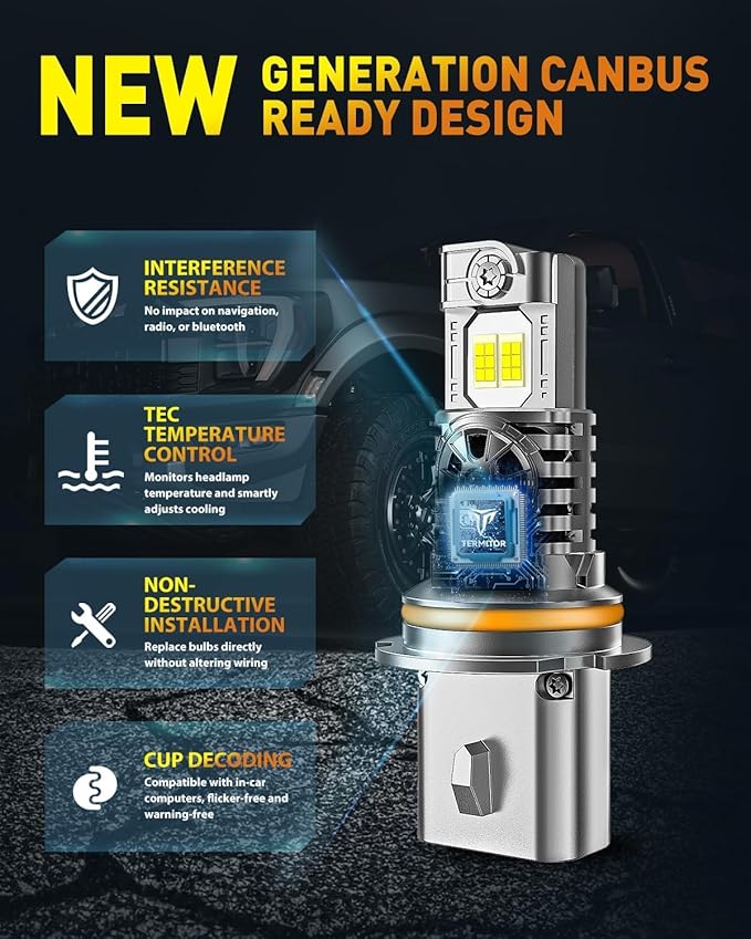 Upgraded 9007/HB5 Light Bulbs, 50,000LM 10X Ultra-Brighter, 6500K Cool White, 1:1 Halogen Size 9007 Fog Lights, Plug-N-Play, IP68 Waterproof, Pack of 2