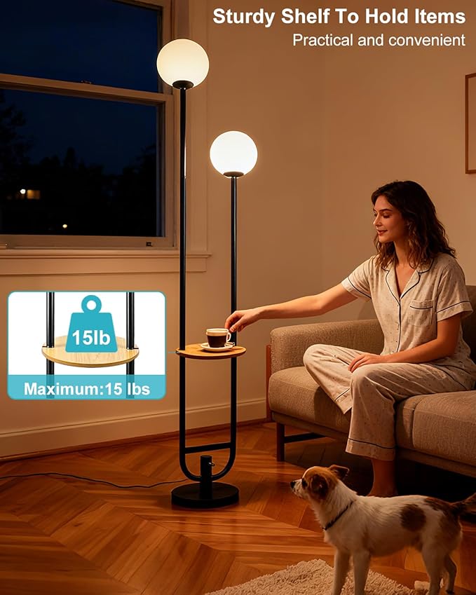 Lightdot 63IN Globe Floor Lamp with Black Candle Holder Style Modern Mid Century Standing Lamps with 3000K Bulbs Included Unique Vintage Tall Floor Lamp for Lving Room/Bedroom/Sofa Beside/Corner Decor