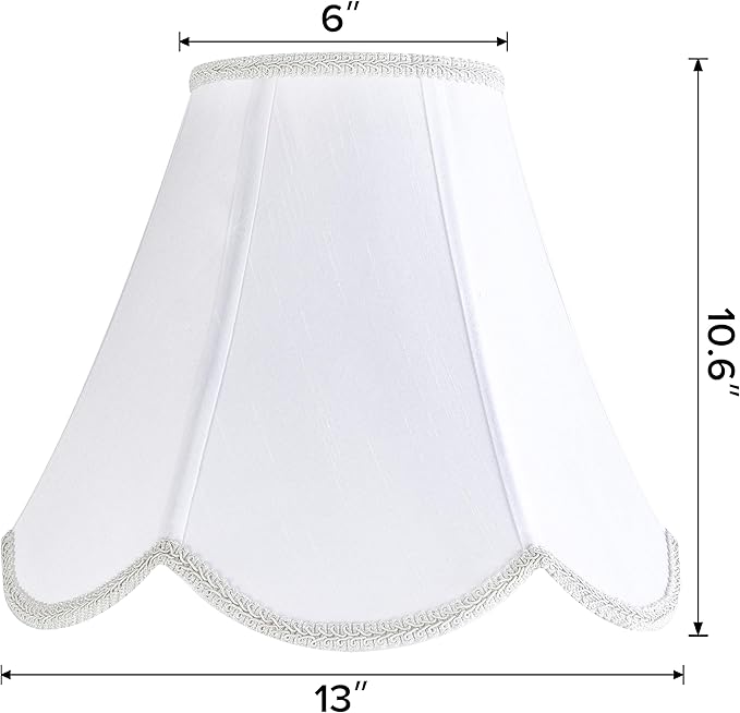 GO&SO 2pcs White Lamp Shade Scalloped Lamp Shade Medium,6"Top x 13"Bottom x 10.6"Vertical Height (Spider),Floor Lamp Shade Table Lampshade -Handmade Bell Lamps Shade -Petal Edge Braid -Easy Assembly