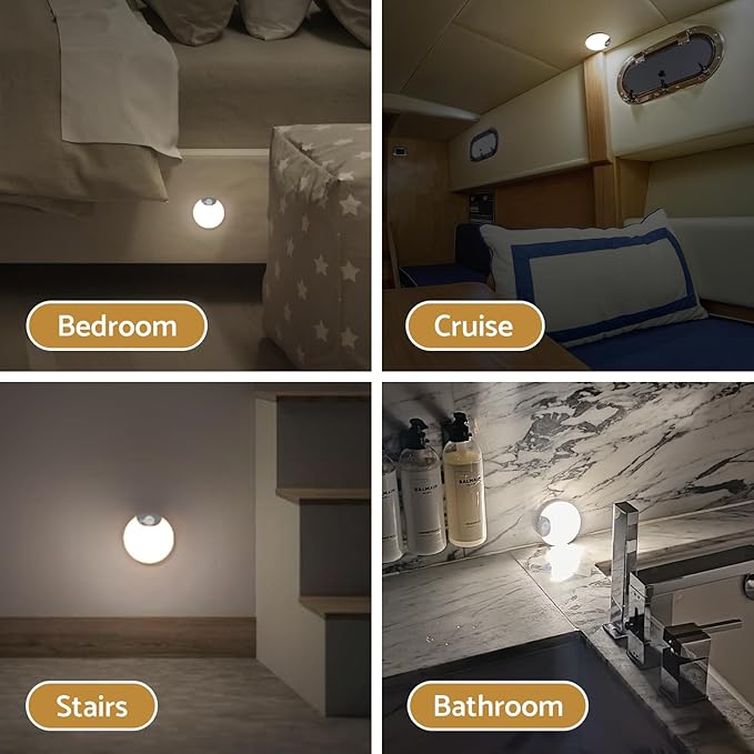 Battery Night Light, Motion Sensor Night Light Rechargeable, Magnetic Warm White LED Stick-On Closet Light, Dimmable Brightness for Stairs, Bathroom, Wall, Cruise, Cabinet, Hallway (2 Pack)