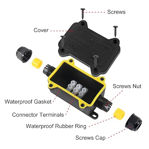 2PCS Junction Box Waterproof IP68, 2 Way Outdoor Junction Box for 3-10mm Diameter Cable, 41A/450V Underground Plug Line Coaxial Cable Connector with 4pcs Replaceable Lever Wire Connectors