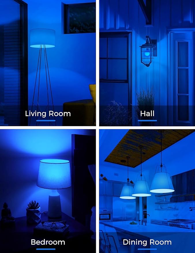 L LOHAS LED Blue Light Bulbs, 9W (60W Equivalent) A19 E26 Base, Non-Dimmable, Vibrant Blue Light for Christmas Indoor Decor, Party, Holiday Lighting, 4 Pack
