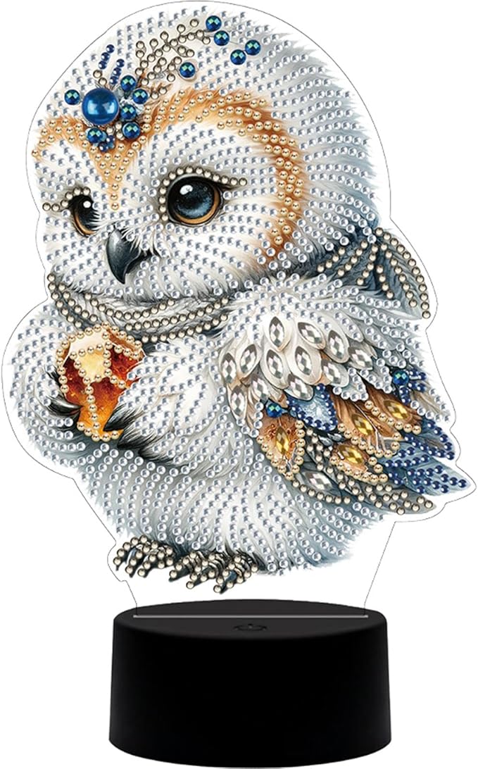 Cute Owl Diamond Art Painting Night Light,Diamond Art Painting Kits Desktop Touch Lamp Ornaments for Tabletop Decor Diamond Art Accessories for Adult Beginner Bedrooms Living Room