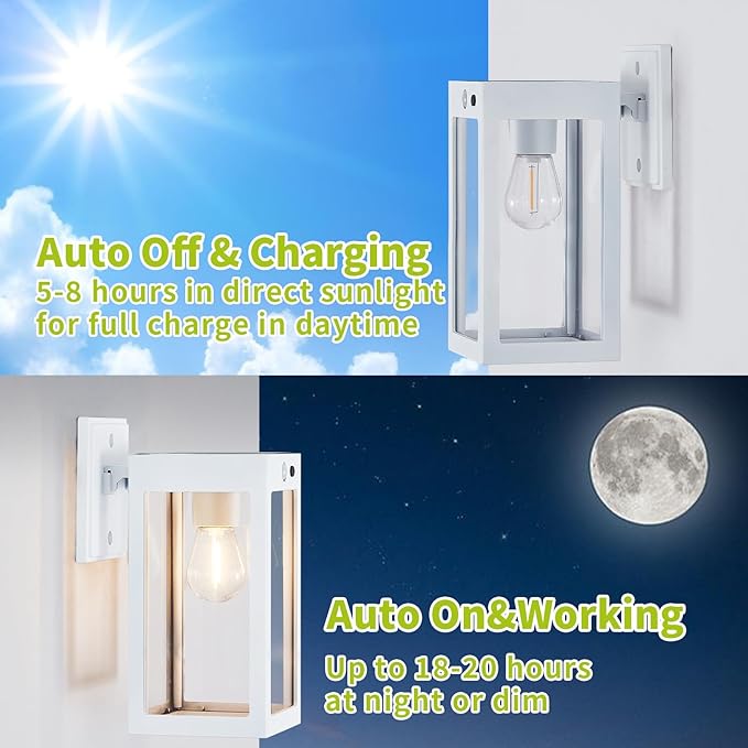 2 Pack Solar Porch Lights Outdoor,Solar Wall Lights with 3 Lighting Modes&Motion Sensor, Dusk to Dawn Sconce Lights Wall Mount,Exterior Wall Lantern Light Fixture for House, Garage,Patio,Shed
