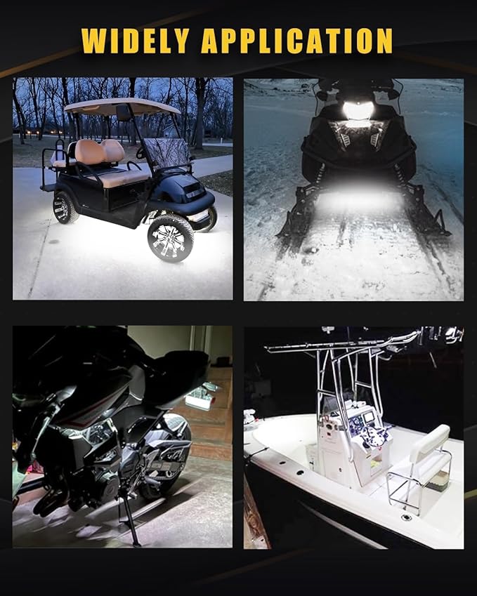 YM E-Bright White Golf Cart Lights Car Underglow Led Strip Lights for Marine Boat Deck Motorcycles Kayak Interior Exterior 5050 Chipset 15SMD Waterproof IP67 DC 12V(Pack of 4)