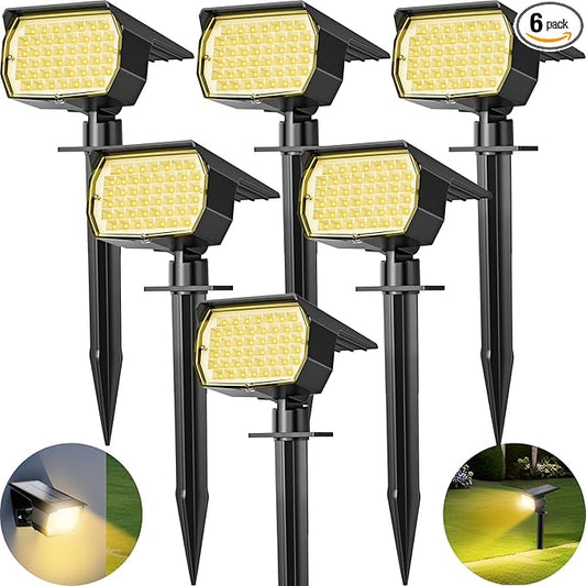 Solar Spot Lights Outdoor 6 Pack, [46 LED/3 Modes] Solar Landscape Spotlights Waterproof, 2-in-1 Auto On/Off Solar Powered Lights for Outside Yard Garden Wall Pathway(Warm White)