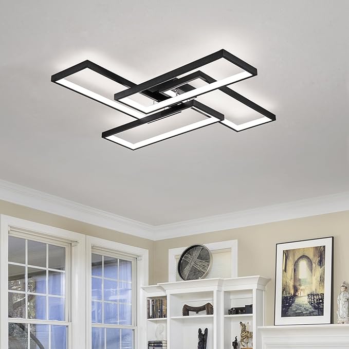 Modern LED Ceiling Lights for Bedroom 26" Dimmable Square Ceiling Lights for Living Room with Remote Control Black Bedroom Light Fixture for Kitchen,Bathroom,Balcony