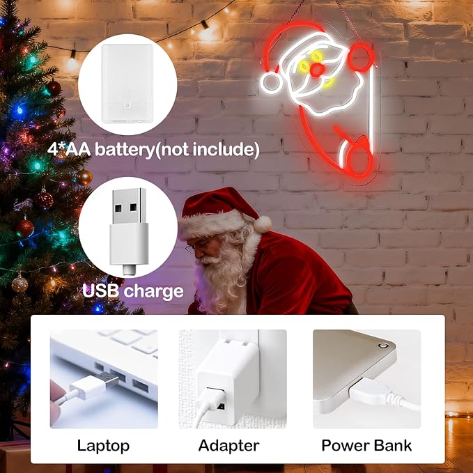 Chrismas Neon Signs for Wall Decor,Santa Claus Neon Sign for Xmas Party,Dimmable Led Christmas Window Lights,Merry Christmas Light Up Decorations for Bedroom Kids Livingroom Winter Home Holiday Gifts
