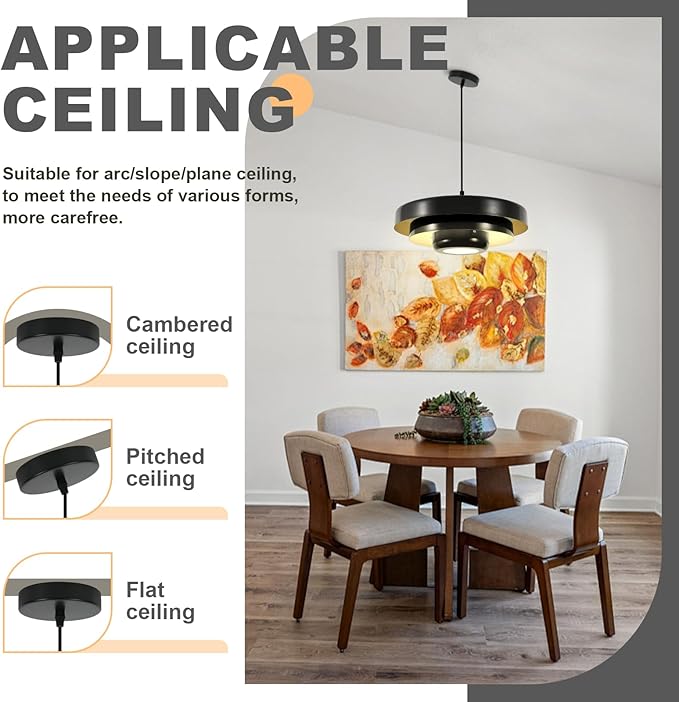 Black Dome Pendant Light, 17.7" Adjustable Nordic Flush Mount Chandelier for Kitchen Island Over Sink, Contemporary Farmhouse Dining Room, Bedroom Lighting