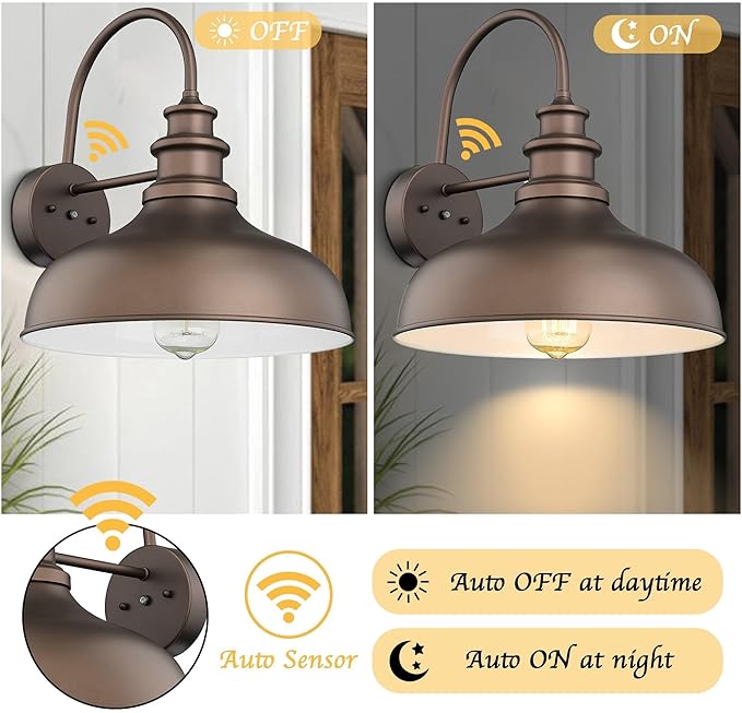 Bestshared Dusk to Dawn Sensor Farmhouse Barn Light, Outdoor Wall Sconce, Outdoor Wall Lantern for Porch, Exterior Light Fixtures Porch Lights(Orb+White, 2 Pack)