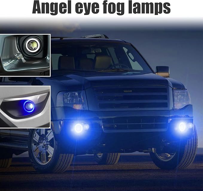2 PCS Car Angel Eye Fog Light, 2.5'' Round COB LED Super Bright High Power Fog Angel Eye Projector with Halo Rings, Universal Vehicle DRL Daytime Driving Light Fog Lamp Bulbs (Blue)