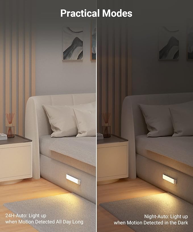 Lyridz Rechargeable Under Cabinet Lights with 90 Degree Adjustable Motion Sensor, 1500mAh Wireless LED Closet Lights, 1-120LM Stepless Dimmable Night Light for Kitchen and Wardrobe, 2-Pack