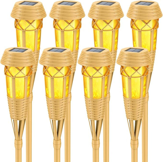 Solar Outdoor Lights – Torches with Flickering Flame for Garden Decor, Waterproof Garden, Outdoor Patio & Pathway Yard Decorations with Flame Torches - 8 Pack