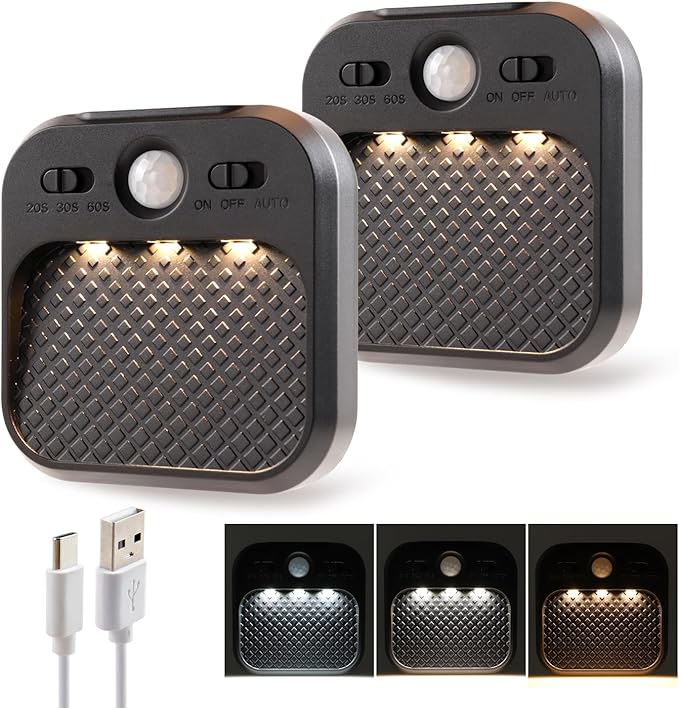 Led Night Light with Motion Detector 2 Pack, Cabinet Light Dimmable with Timer Function, Staircase Lighting 3 Color Temperature 3000/4500/6000K, Hallway Light Rechargeable 600mAh for Children's Room