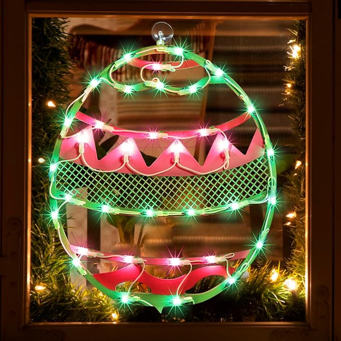 LAMPHOME 17" Lighted Green with Pink Chevron Stripe Easter Egg Window Silhouette