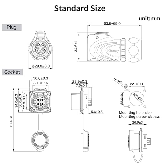 CNLINKO LP20 Reverse Mount 4-Pin Waterproof Circular Electrical Connector, IP68 Female Plug Male Socket for Automotive Machinery and Outdoor Use Quick Connect Aviation Connector (Metal Plug)