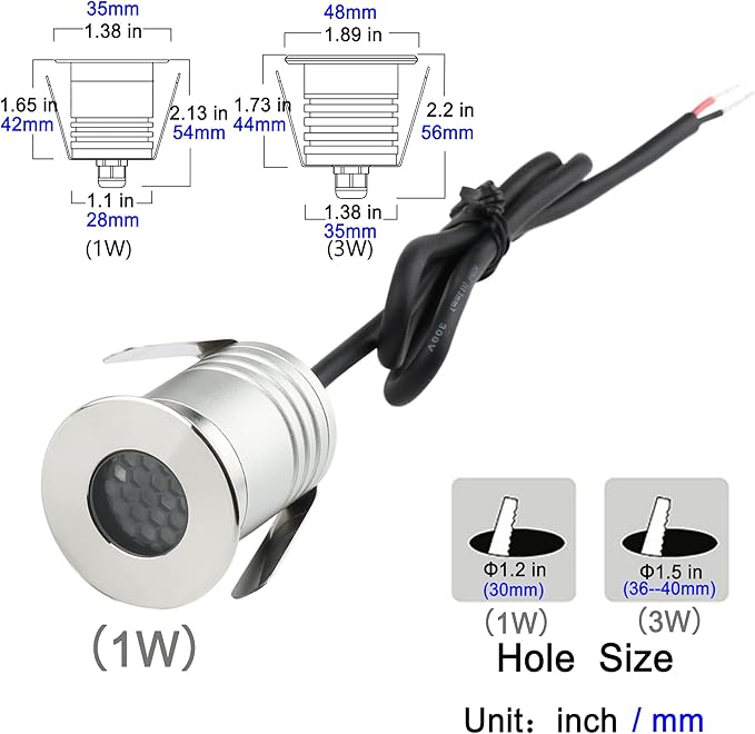 LED In-Ground Well Lights Anti-Glare,1W 12V-24V DC, IP67 Waterproof Recessed Lamp,Buried Underground Outdoor Landscape Lighting,Warm White 3000K(1 Watt)