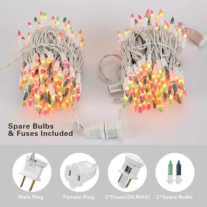 Brizled Easter Lights, 150 Count 34.8ft Incandescent Pastel String Lights, Connectable Outdoor Easter Light String, 120V UL Certified Plug-in Pastel Light for Easter, Indoor, Bedroom Decor, White Wire