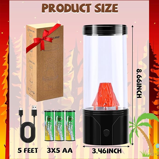 Volcano Lamp, Realistic Volcano Eruption Kids Night Light with USB/Battery Power,Leak-Proof,Funny Birthday Christmas Gifts for Kids Adults, Relaxing Sensory Mood Light for Home Bedroom Desk Decor