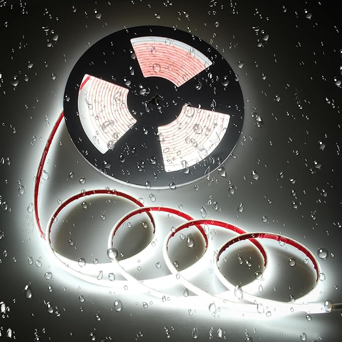 ALITOVE 32.8ft COB Outdoor LED Strip Lights Waterproof IP68 COB LED Light Strip High Density Daylight White 6500K 2400LEDs Uniform Glow LED Tape Light 24V for Patio Pool Hallway(No Adapter & Dimmer)