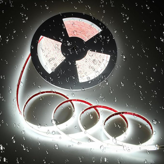 ALITOVE 32.8ft COB Outdoor LED Strip Lights Waterproof IP68 COB LED Light Strip High Density Daylight White 6500K 2400LEDs Uniform Glow LED Tape Light 24V for Patio Pool Hallway(No Adapter & Dimmer)