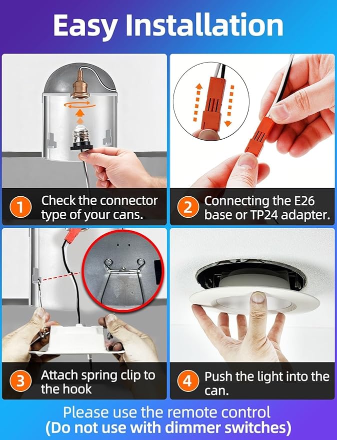 Retrofit LED Recessed Lighting 5/6 Inch, Color Changing, 13W Bluetooth APP Control, Color Temperature Tunable 2700K-6000K, ETL (6 Pack)