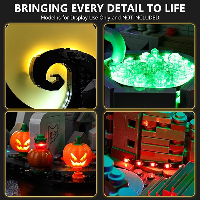 BrickSoul Light Up Kit Compatible with Lego 21351 Tim Burton's Nightmare Before Christmas Building Set | Upgrade Design Lighting Accessories | Cable-Hiding Tech for Display (21351 Set NOT Included)