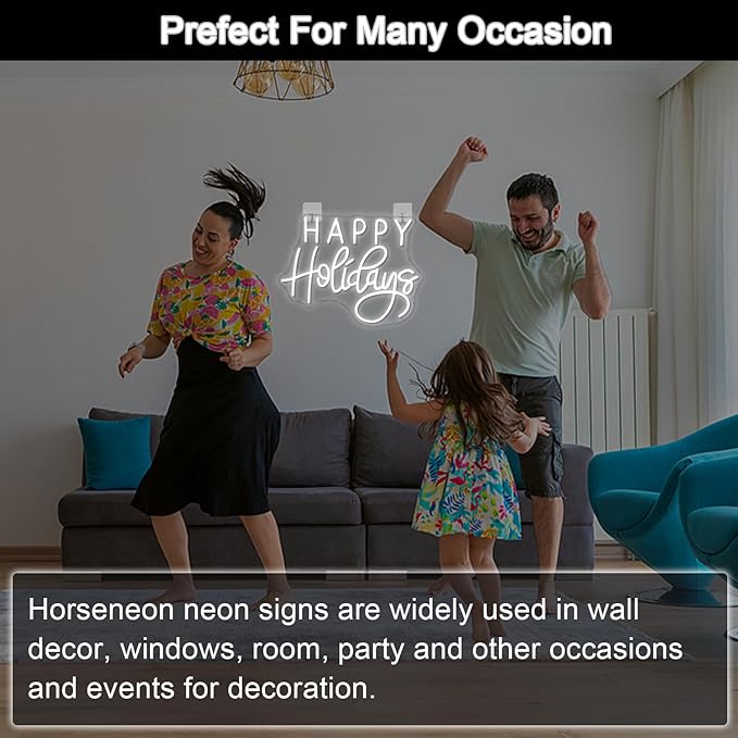 Horseneon Happy Holidays Neon Sign, Merry Christmas Neon Sign for Wall Decor, LED Sign with USB Powered for Party, Home, Bedroom, Living Room, Bar
