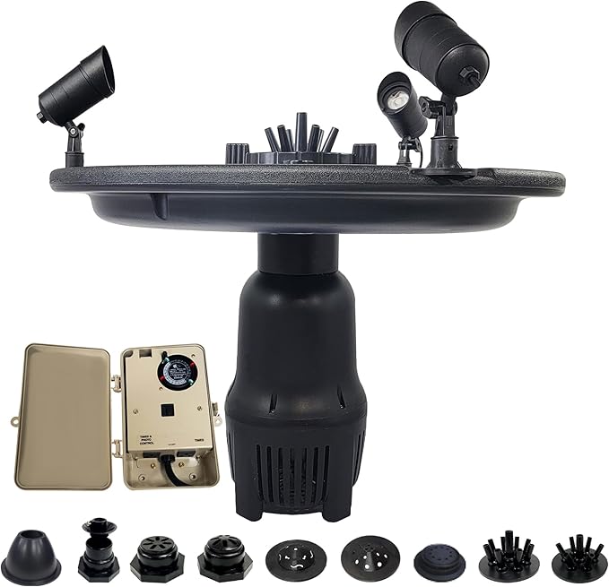 HALF OFF PONDS Floating Fountain, 1 HP Pond Aerator, 100 ft Cord, 15,000 GPH Water Pump, 13 Spray Patterns, Color-Changing LED Lights & Control Box, for Large Ponds, Lakes & Water Gardens