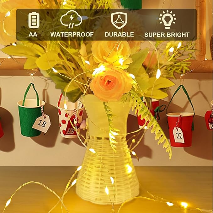 Aogist 16FT Fairy Lights with Spool,Ultra-Bright 50 LEDs Battery Operated Copper Wire String Light for Bedroom Christmas Wedding Centerpiece Parties Decoration,Warm White