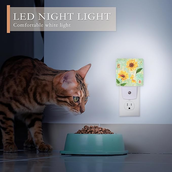 Vintage Sunflowers Night Light Plug into Wall,Butterfly Night Light with Dusk to Dawn Sensor Night Light for Kid Girls Boys Women Men Room Decor,Hallway,Kitchen,Bathroom,Nursery,Stairs