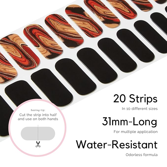 NAILOG Semi Cured Gel Strips - 20 Pcs Nail Stickers | Buy 2 Get 1 UV Light | Extra Long Wraps With Glossy Gel Finishing Black, Magma
