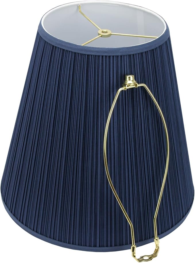 FenchelShades.com Lampshade 9" Top Diameter x 16" Bottom Diameter x 14.25" Slant Height with Washer (Spider) Attachment for Lamps with a Harp (Harp Included) (Pleated Navy Blue)