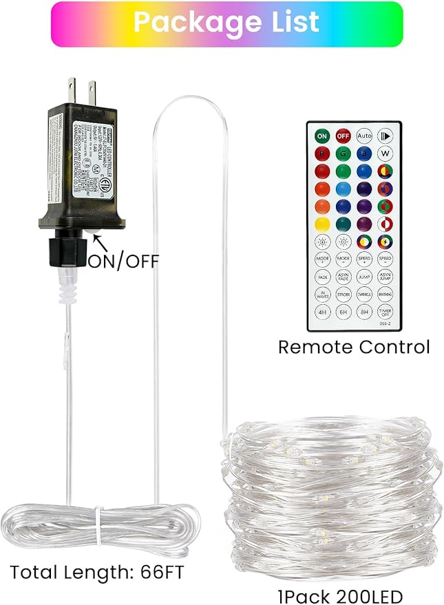 66Ft 200 LED RGB Color Changing Easter Fairy Lights Plug in, Waterproof Pastel String Lights with Remote for Outdoor & Indoor, 24 Colors Twinkle Lights with Timer for Girl's Room Easter Decorations
