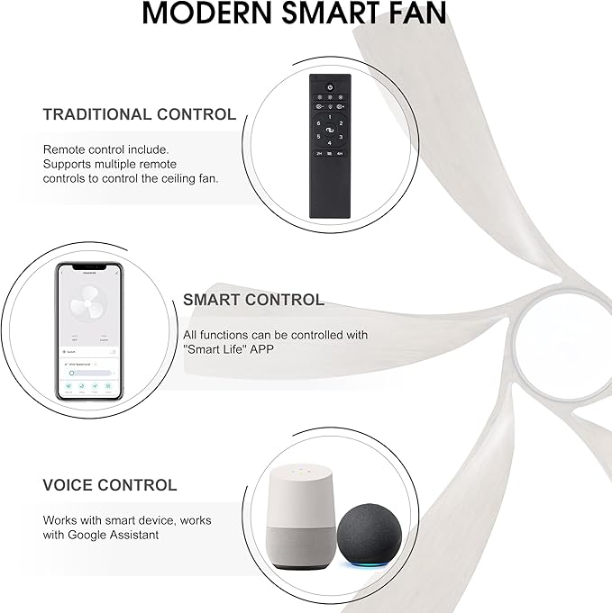 WINGBO 60" Smart Ceiling Fan with Light, Dimmable LED Light, 6-Speed Remote/APP/Voice Control, Solid Blades Fan for Bedroom/Living Room/Shop Compatible with Alexa or Google Assistant Wood Color