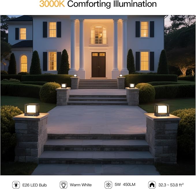7.1" Post Light, Pillar Lights Outdoor Hard Wired, AC100-240V Modern Column Lamp, Waterproof Fence Deck Cap Lantern Fixture 3000K Landscape Lighting for Outside Patio Posts Decoration