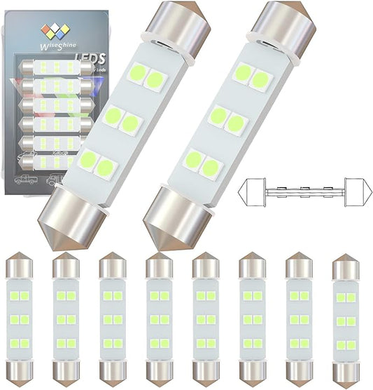 360 deg DC 12V 44mm Festoon 578 LED Bulbs 211-2 569 LED Car Bulb Ice Blue for Boat RV Automotive Interior Dome Glove box Trunk courtesy Lights (Pack 10)