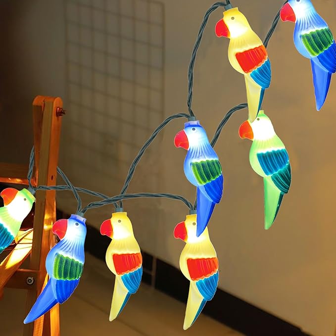 SUNSGNE LED Parrot Bird Lights String, 8.5ft Decorative Indoor Hanging String Lights with 10 Parrot Lights, Plug-in LED Cute String Lights for Party Birthday Holiday Decor