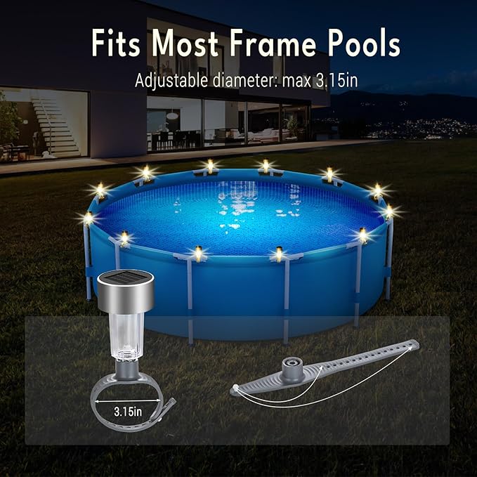 Pool Lights for Above Ground Pools, Pool Accessories for Frame Pool Decoration, Waterproof LED Solar Lights Warm Light at Night Lighting for Swimming Pools-6Pcs