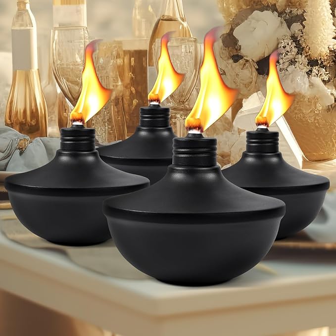 6-Pack Upgraded Tabletop Torches, 24 oz Citronella Torch Lights, Refillable Torch with Wicks, Covers, and Funnel Included - Ideal for Garden, Patio, Deck, Yard, Party, Landscape