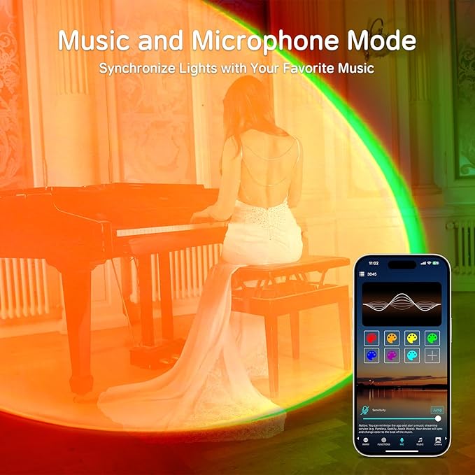 Sunset Lamp Projector with APP Control and Button Control, 360 Degree Rotation Multicolor Changing Projection Lamp Led Sunlight Light for Bedroom, Photography, Party, Room Decor